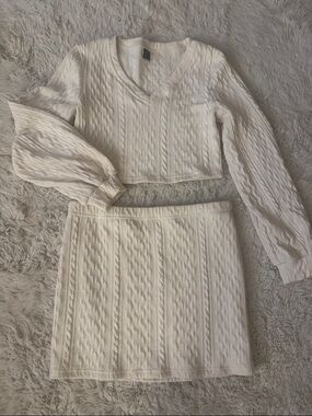 Cream Cable Knit Crop Top & Mini Skirt